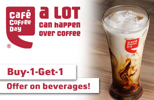 Rs. 20 to enjoy Buy-1-Get-1 offer on same beverage at Cafe Coffee Day