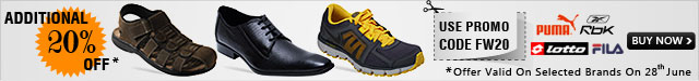 Additional 20% off on Men's Footwear: Nike, Reebok, Fila,  Puma, Lotto: Use promo-code FW20