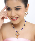 Kshitij Dainty White & Blue Beads Necklace Set