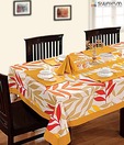 Swayam Orange Leaf Print Table Sheet For Six Seater