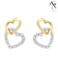 Ag Real Diamond Gold & Silver Heart Shape Earrings