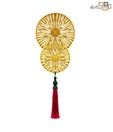 Art Deco Carved Round Gold Wall Hanging With Pink Tassel