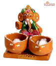 Aapno Rajasthan Terracotta Twin Diyas Ganesha Idol