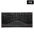 Ivy Glossy Black Croc Embossed Flap Clutch