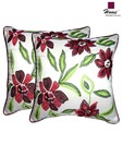 Home Set Of 2 Piping Floral Silk Cushion Covers