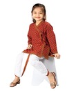 Little India Sweet Red & White Girls Dhoti Angarkha Set