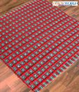 Dekor World Woven Checkered Pattern Turquoise Blue & Red Asana Rug