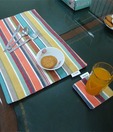 Elysia Set Of Twelve Orange And Mustard Striped Table Linen With Coaster