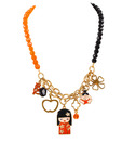 Embellish Orange & Black Beads Chinese Charm Necklace