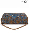 Favola Blue & Bronze Embroidery Sequins Clutch