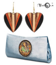 Favola Wooden Heart Earrings And Glossy Clutch Combo