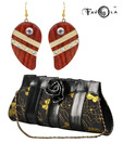 Favola Wooden Paisley Earrings And Broach Clutch Combo