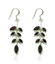 Sizzling Silver Pear Shaped Garnet Leaf Design Silver Earrings