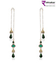Ratnakar Royal Green Stone Studded String Style Drop Earrings