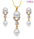 Nisa Pearls Dual Pearl Studded American Diamond Pendant Set