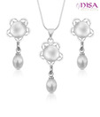 Nisa Pearls Glistening Flower CZ & Pearl Pendant Set