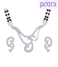 Peora Curled Sterling Silver Swiss Zircon Studded Mangalsutra Set