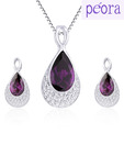 Peora Bezel Set CZ Sterling Silver Purple Drop Pendant Set