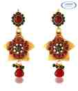 Vendee Delicate AD Studded Maroon & Green Earrings