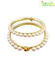 Jpearls Peach Oval Pearl Bangles Pair