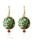 Kshitij Round Gold Plated Green Earrings