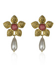 Kshitij Pretty Golden Flower German Silver Earrings
