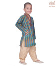 Kilkari Green-Beige Striped Kurta Salwar For Kids
