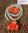 Niharikaa Orange Flower Coral Pearl Set