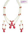 Niharikaa Pearls Red CZ Necklace Set