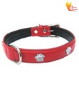 Buddy Bright Red Leather Collar With Crystal Paw Design