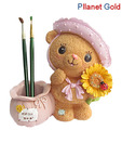 Pllanet Gold Polyresin Small teddy Girl With Flower Pen Stand
