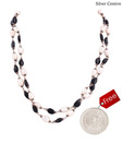 Silver Centrre Silver , Pearl and Black Onyx Necklace with free silver coin