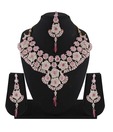 Variation Layered Pink Floral Necklace Set with Maangtika