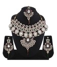 Variation Gleaming Purple & Green Patwa Necklace Set with Maangtika