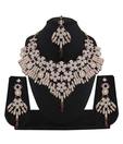 Variation Festive Floral Purple Patwa Necklace Set with Maangtika