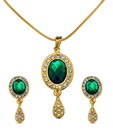 Oleva Green Stone & AD Studded Pendant Set