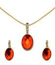 Oleva Gleaming Orange Stone & AD Pendant Set