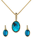 Oleva Faceted Blue Shine Stone & AD Pendant Set