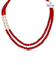 Deccan Pearls Red Crystals & White Pearl Necklace