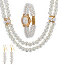 Oleva Elegant Pearl Necklace Set & Pearl Watch Combo