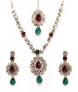 Adhira Multi-colour Stone Studded Necklace Set With Maang Tika