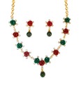 Sri Venkateshwara Red & Green Coral Flower Necklace Set