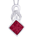 Peora Rhombus Sterling Silver Red CZ Drop Pendant