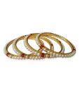 Sri Venkateshwara Pearl & Red Stone Single Line Bangles - Set Of 4