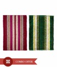 FabLooms Green & Maroon Stripes Mat Combo- Set Of 2