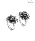 Johareez Gorgeous Sterling Silver Oxidized Floral Toe Rings