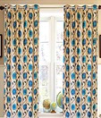 Dekor World Beige & Turquoise Floral Eyelet Curtain