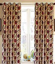 Dekor World Beige & Red Floral Eyelet Curtain