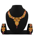 Utsavi AD & Glass  Bead  Purple Necklace Set