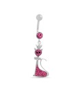 Revlis Pink & Black CZ Cute Kitty Silver Belly Stud